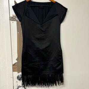 Akris sexy silk dress size small 4 black plastic fringe gorgeous
